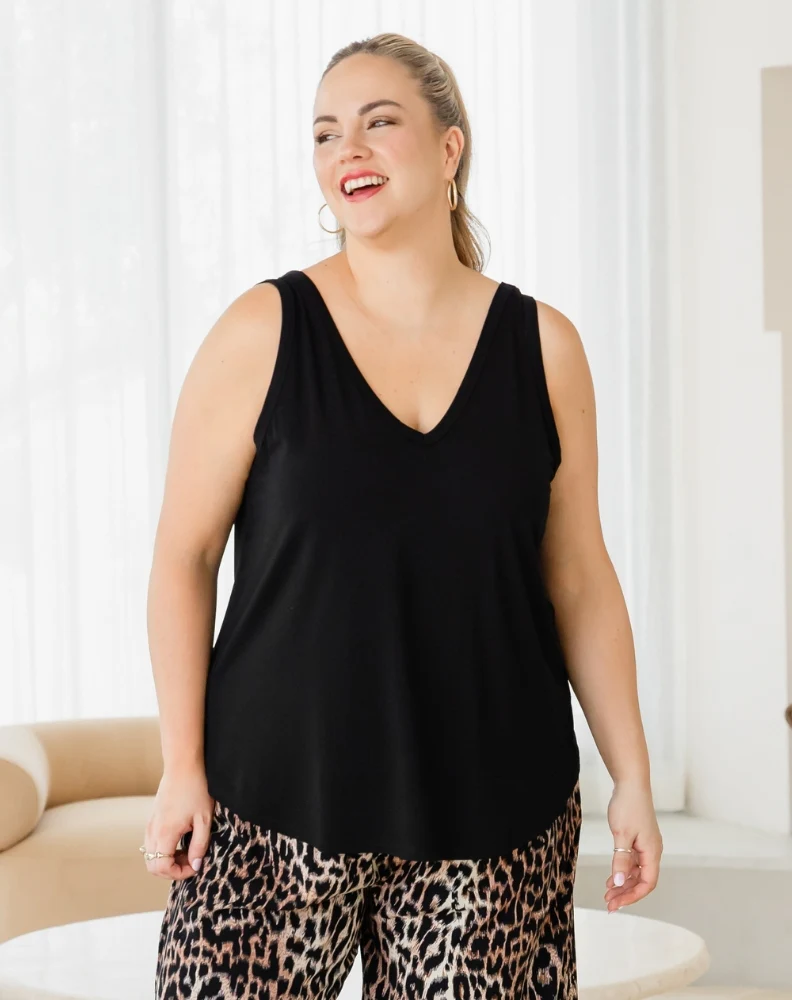 Elena Two-Way Neckline Tank – Black - Image 5