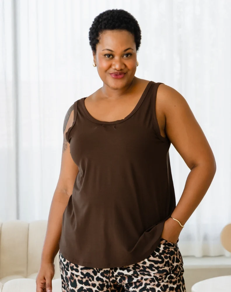 Elena Two-Way Neckline Tank – Chocolate - Image 3