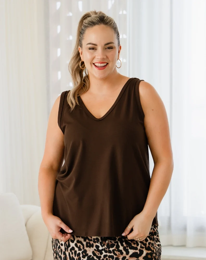 Elena Two-Way Neckline Tank – Chocolate - Image 6