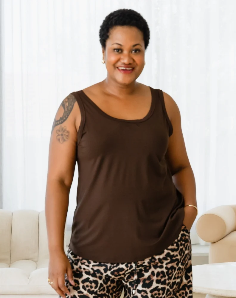 Elena Two-Way Neckline Tank – Chocolate - Image 8
