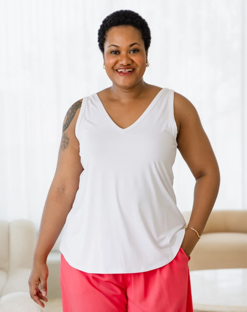Elena Two-Way Neckline Tank – White - Image 2