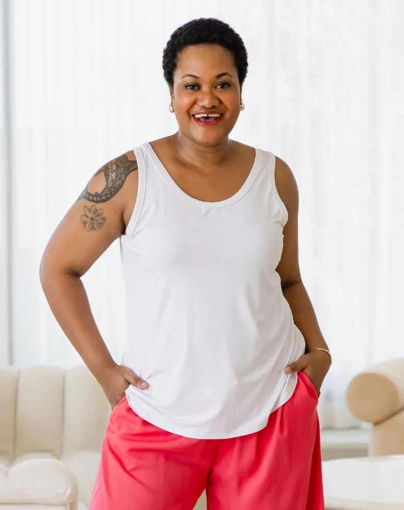 Elena Two-Way Neckline Tank – White - Image 3