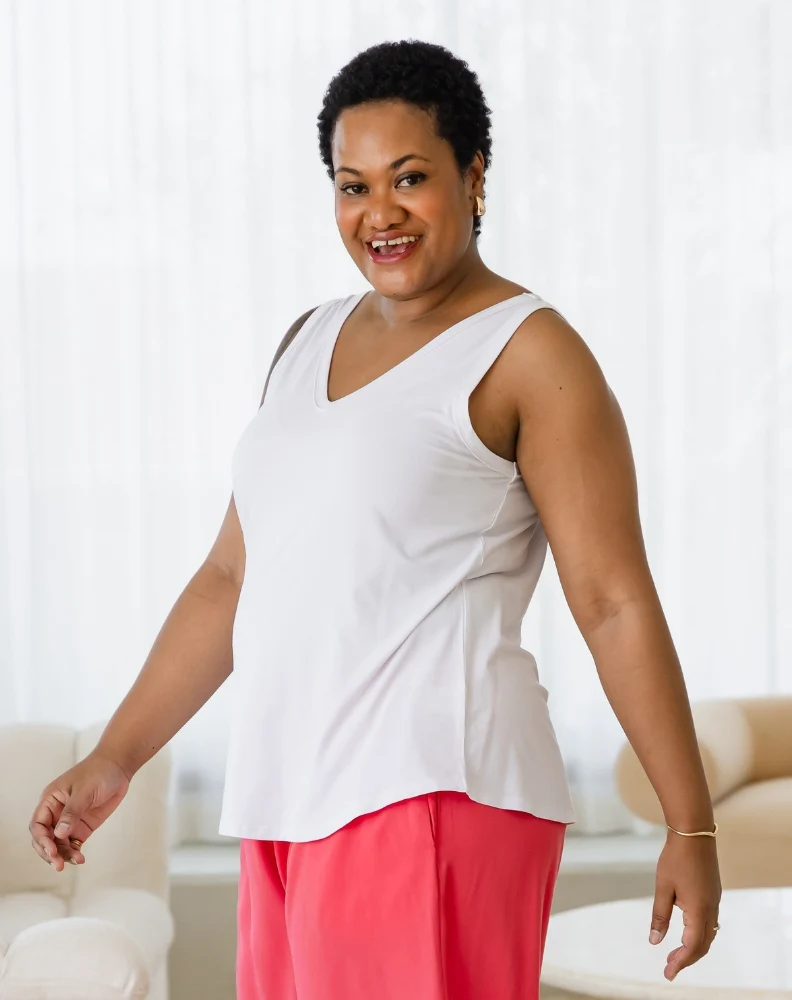 Elena Two-Way Neckline Tank – White - Image 5