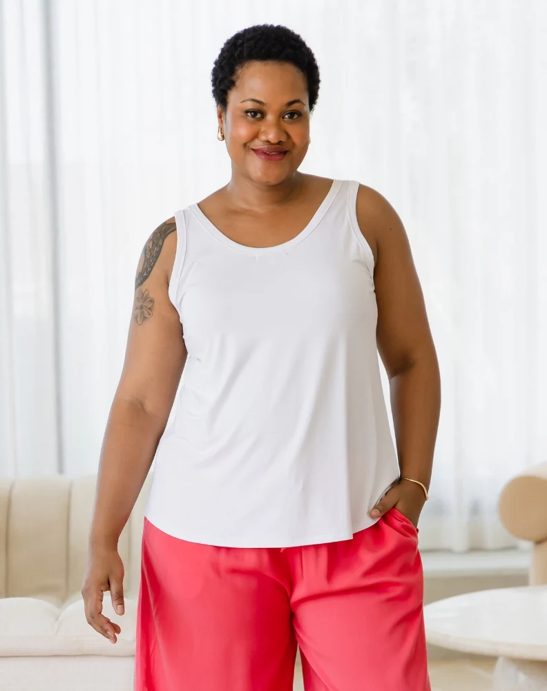 Elena Two-Way Neckline Tank – White - Image 6