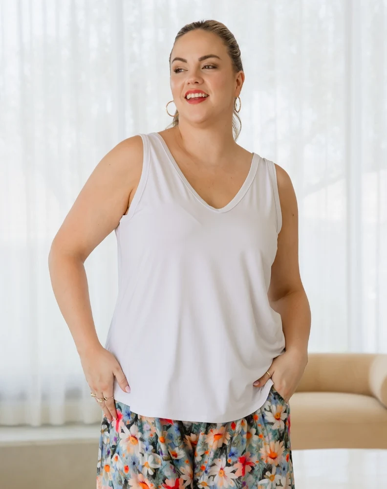 Elena Two-Way Neckline Tank – White - Image 9