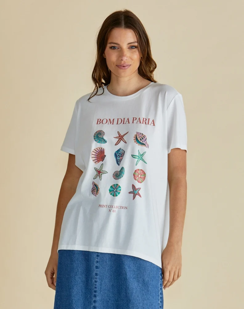 Ellia Crew Tee - Bom Dia Paria Print White