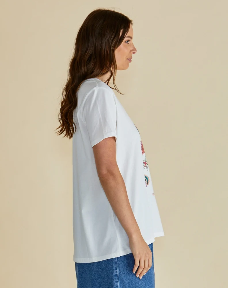 Ellia Crew Tee - Bom Dia Paria Print White - Image 3