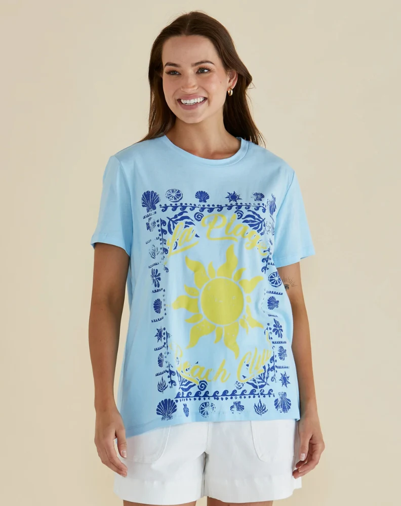 Ellia Crew Tee - La Plage Print