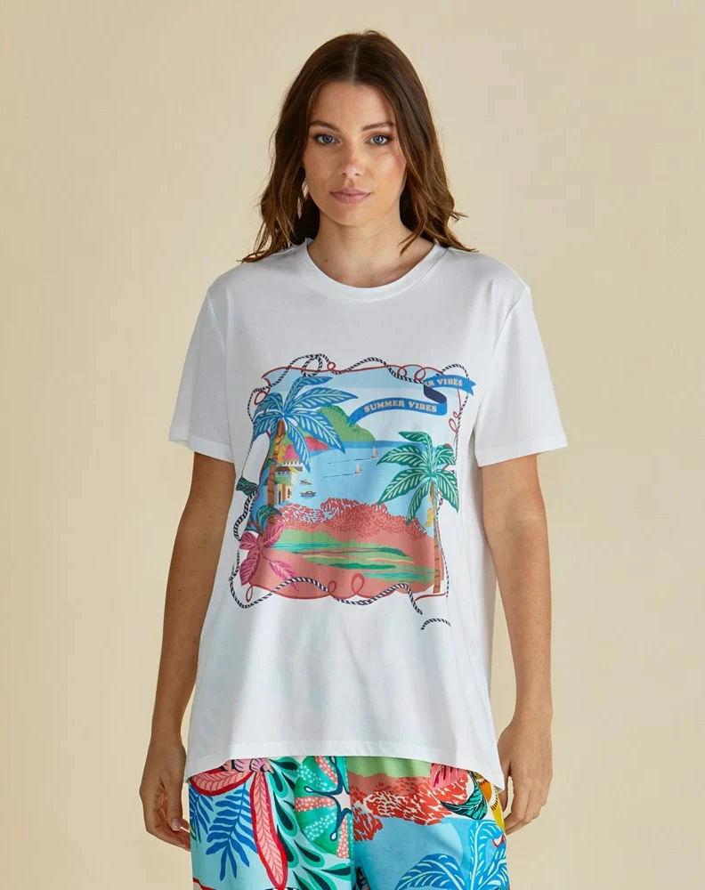 Ellia Crew Tee - Summer Vibes Print White
