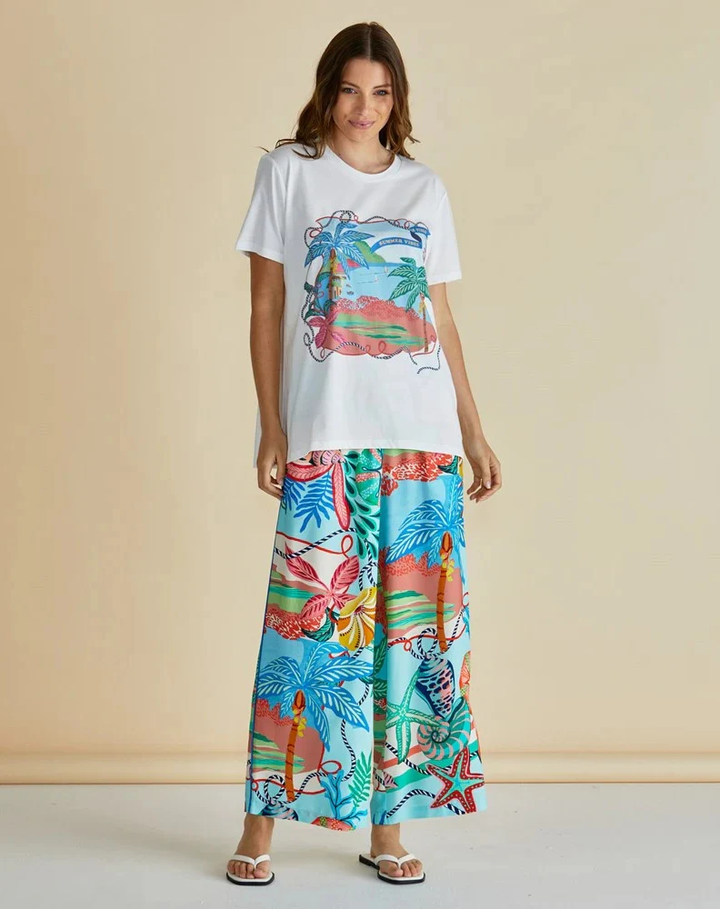 Ellia Crew Tee - Summer Vibes Print White - Image 2