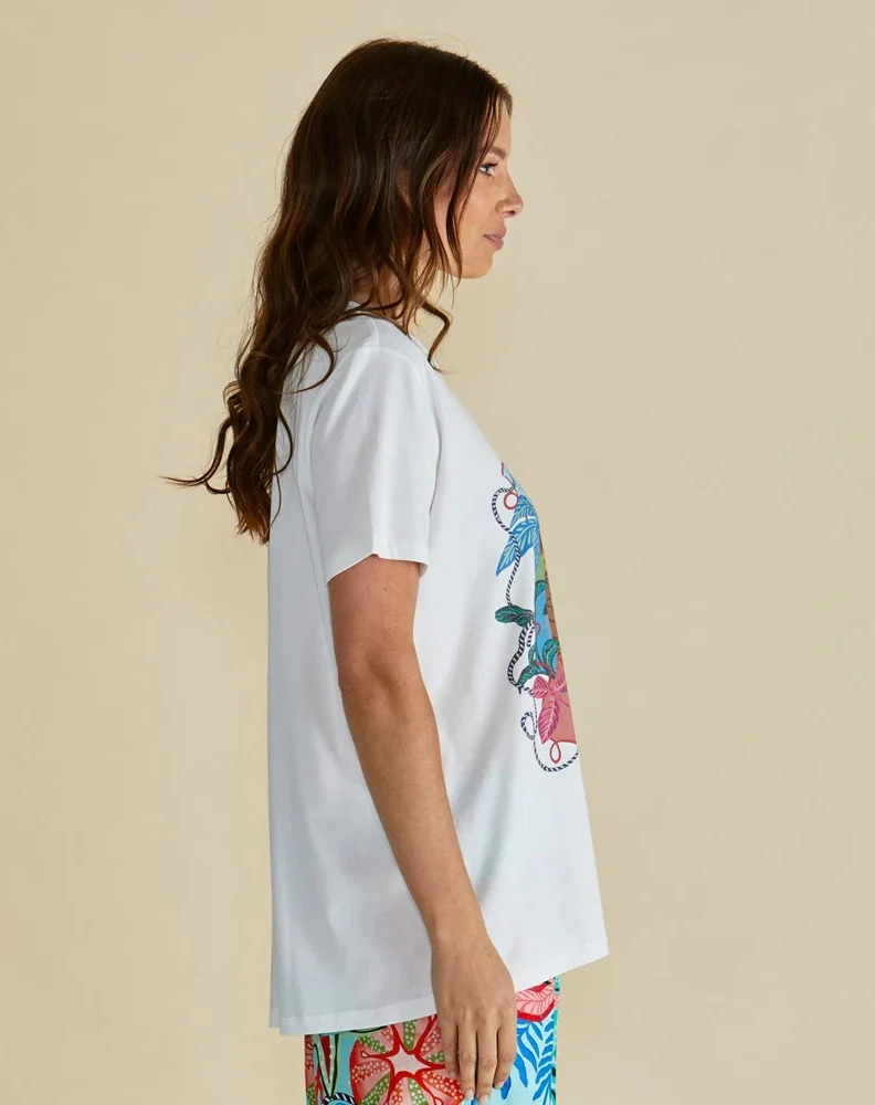 Ellia Crew Tee - Summer Vibes Print White - Image 3