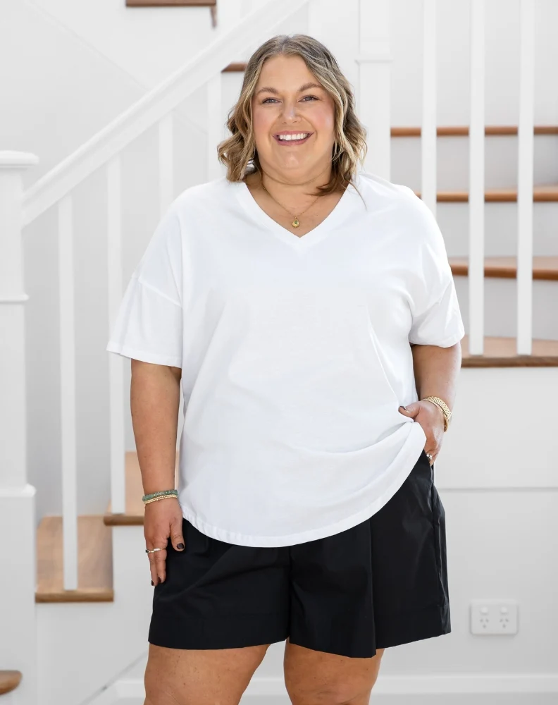 Ellie V-Neck Tee - White - Image 4
