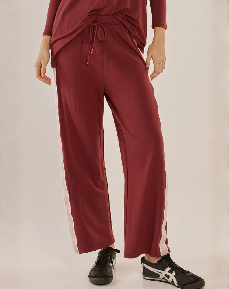 Evelyn Wide Leg Jogger - Burgandy Red
