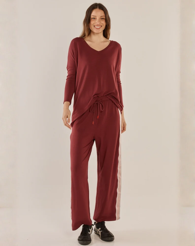 Evelyn Wide Leg Jogger - Burgandy Red - Image 2