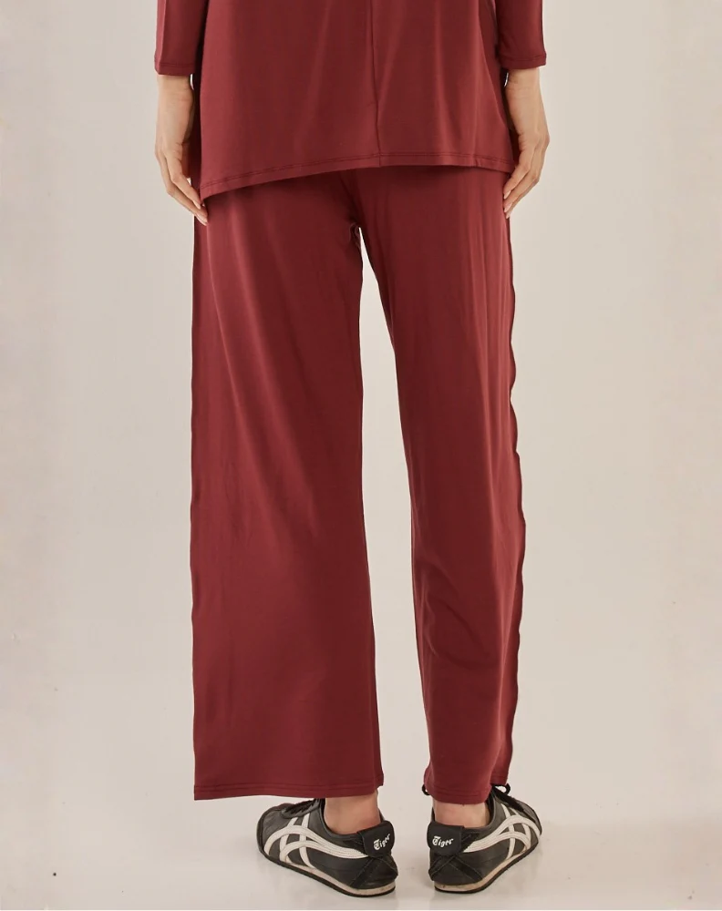 Evelyn Wide Leg Jogger - Burgandy Red - Image 4