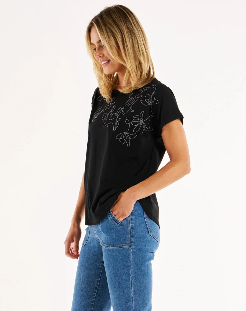Hailey Short Sleeve Tee - Black Embellished - Image 3