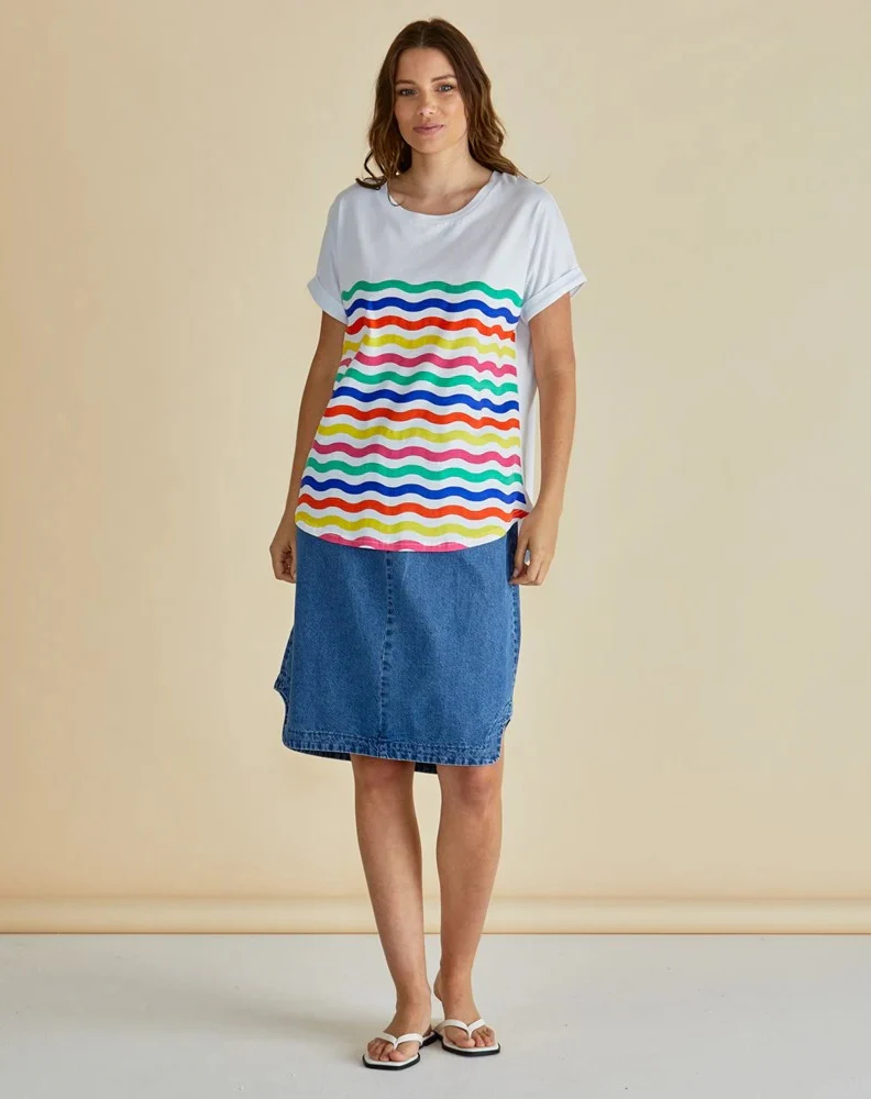 Hailey Short Sleeve Tee - Rainbow Wavy Stripe Multi - Image 2