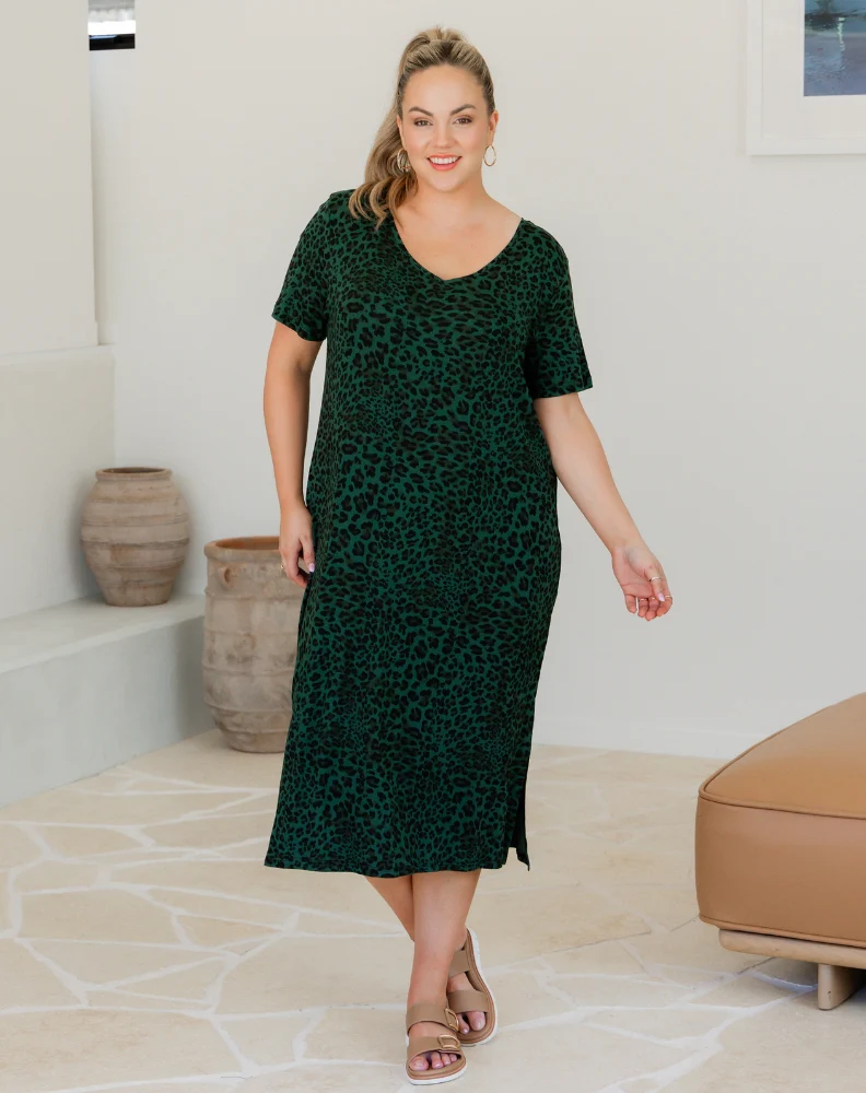 Harper Slip Dress - Green Leopard - Image 3