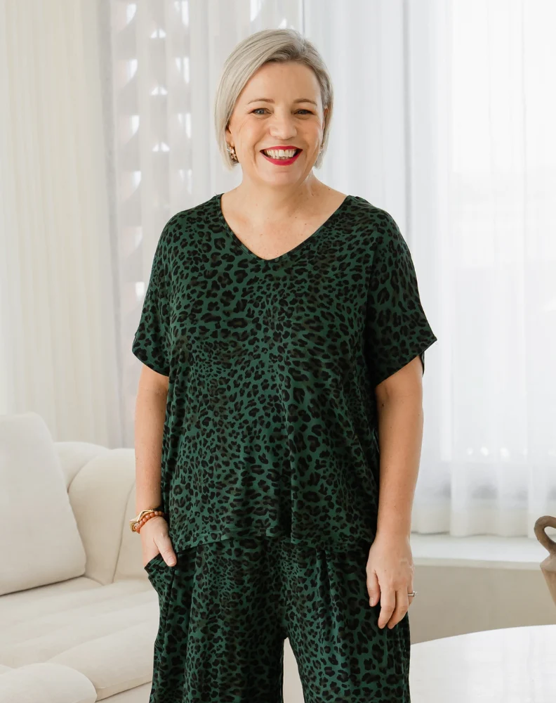 Hazel Top - Green Leopard