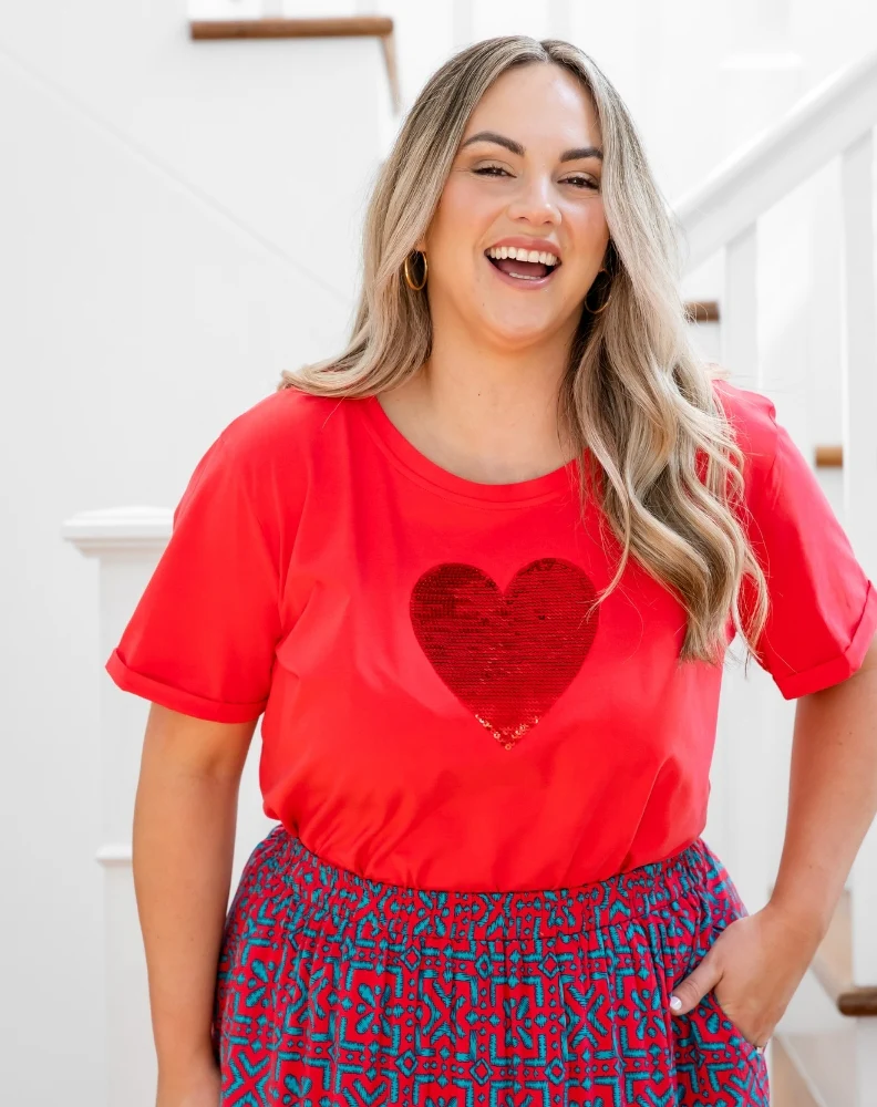 Heart Sequin Tee - Melon - Image 11