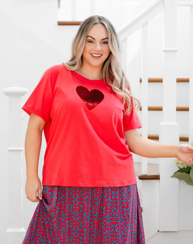 Heart Sequin Tee - Melon - Image 2