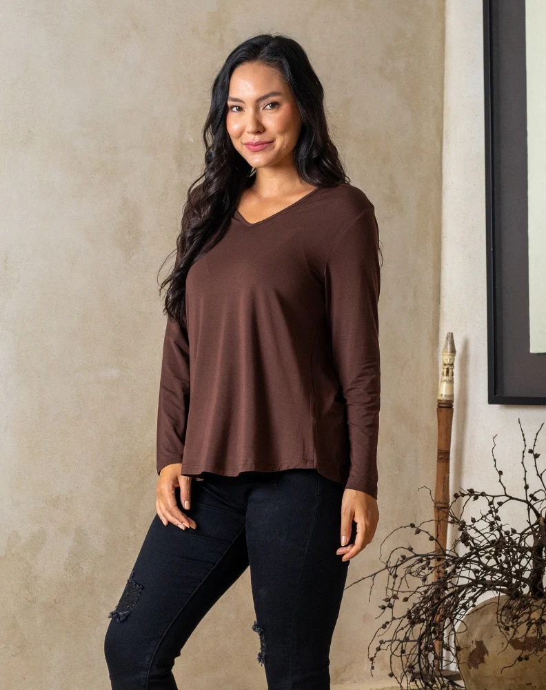 Laney V Neck Tee - Chocolate - Image 5