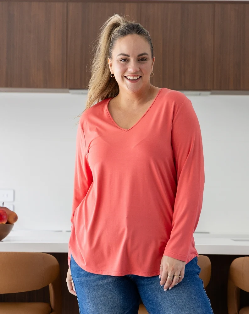 Laney V Neck Tee - Coral - Image 3