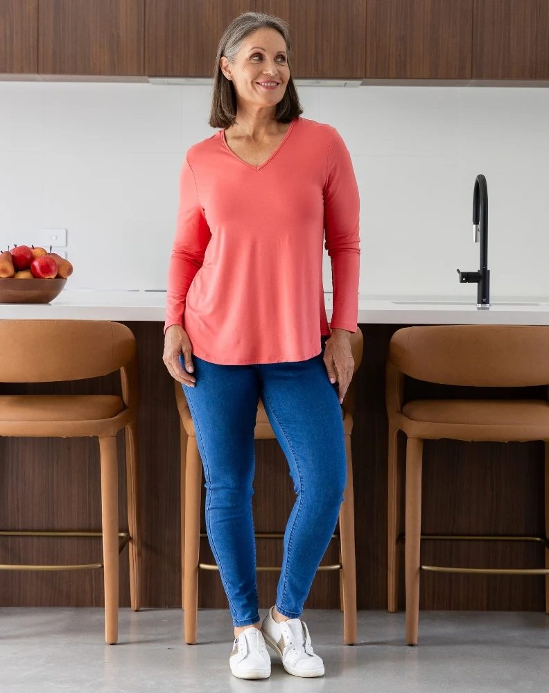 Laney V Neck Tee - Coral - Image 4