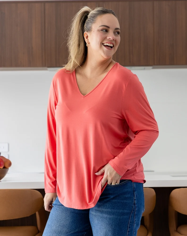 Laney V Neck Tee - Coral - Image 5