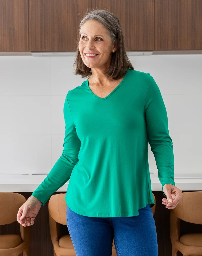 Laney V Neck Tee - Emerald - Image 2
