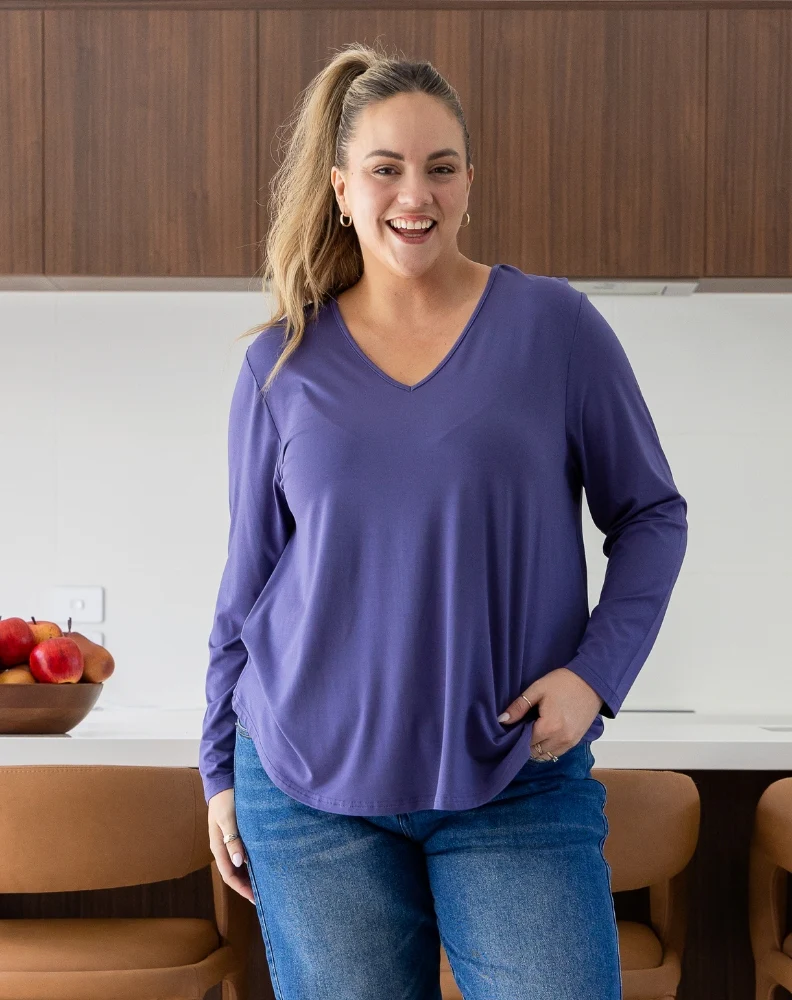 Laney V Neck Tee - Mauve - Image 2