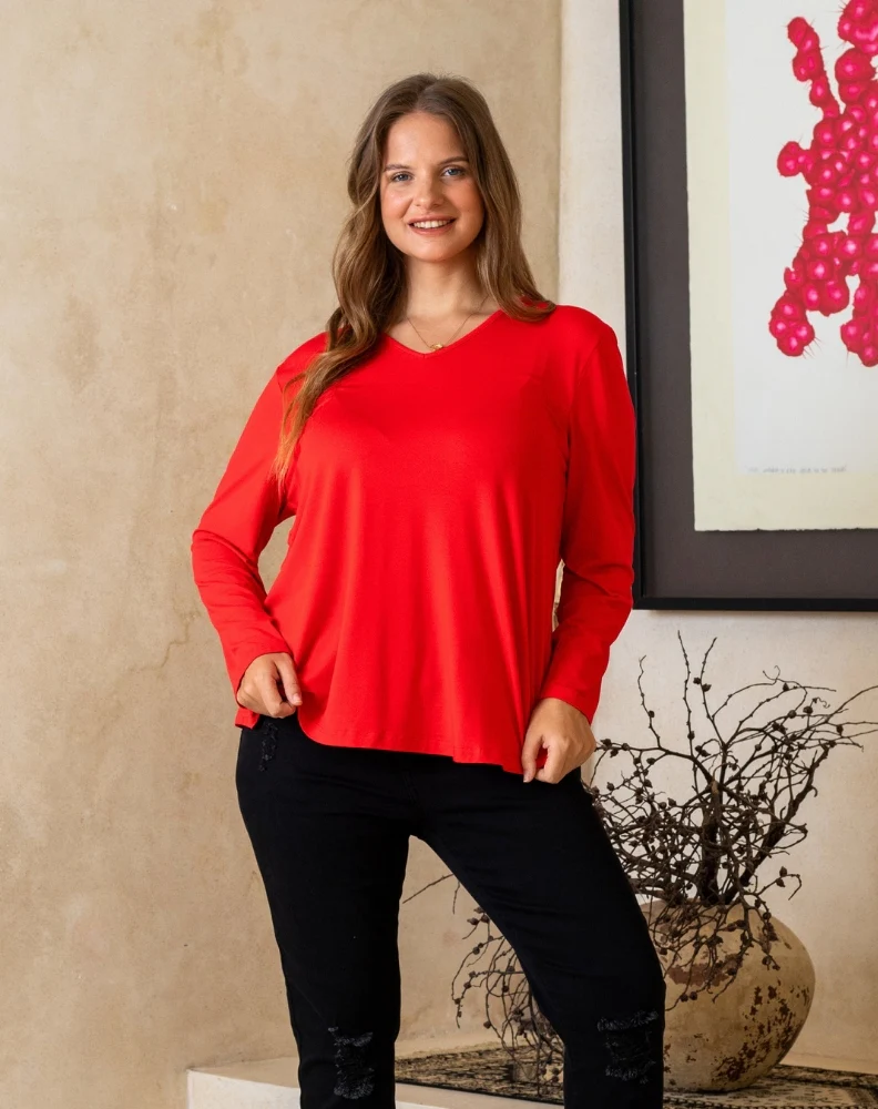 Laney V Neck Tee - Red - Image 3