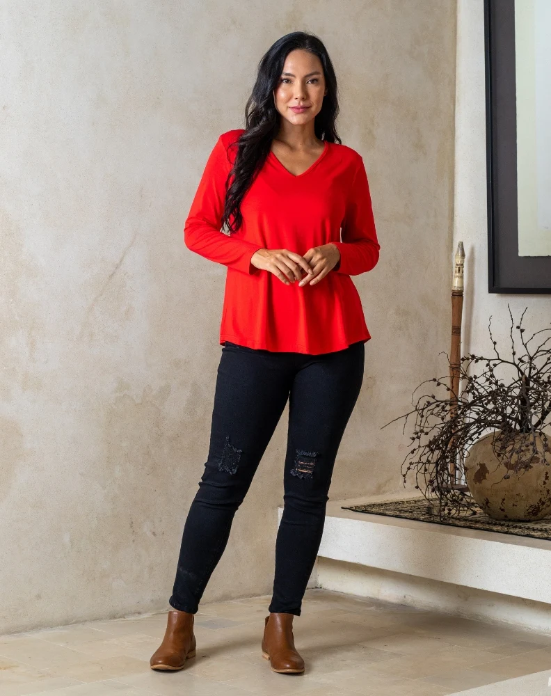 Laney V Neck Tee - Red - Image 4