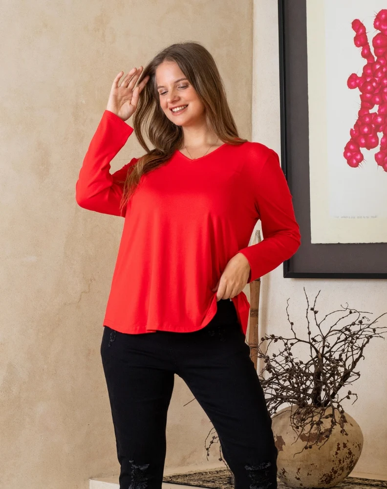 Laney V Neck Tee - Red - Image 5