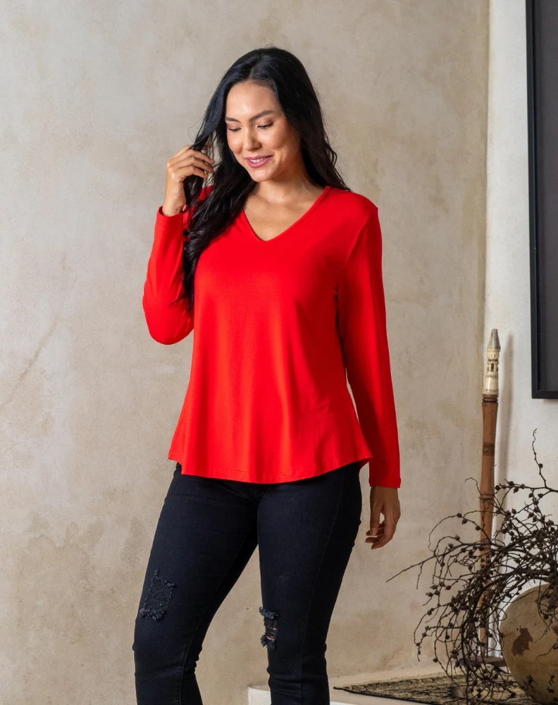 Laney V Neck Tee - Red - Image 8