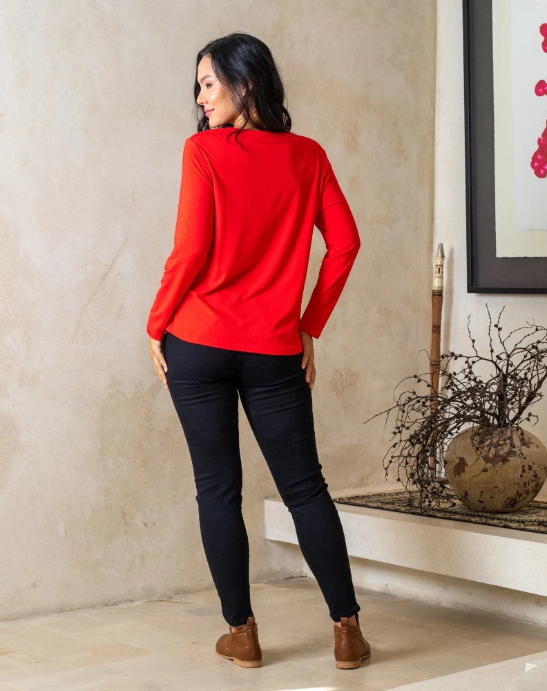 Laney V Neck Tee - Red - Image 9