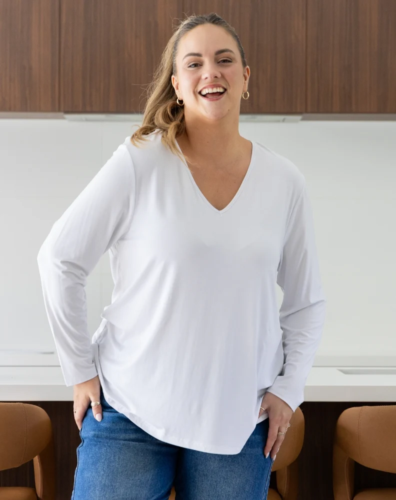 Laney V Neck Tee - White - Image 6