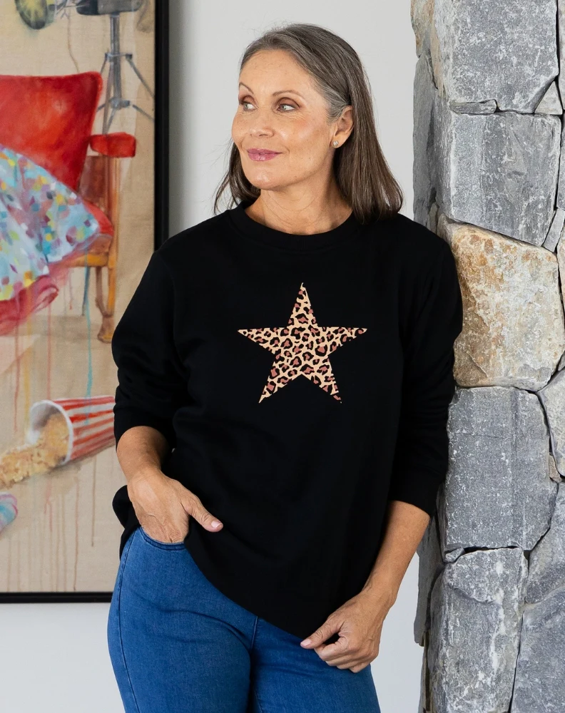 Star Leopard Sweat - Black - Image 4