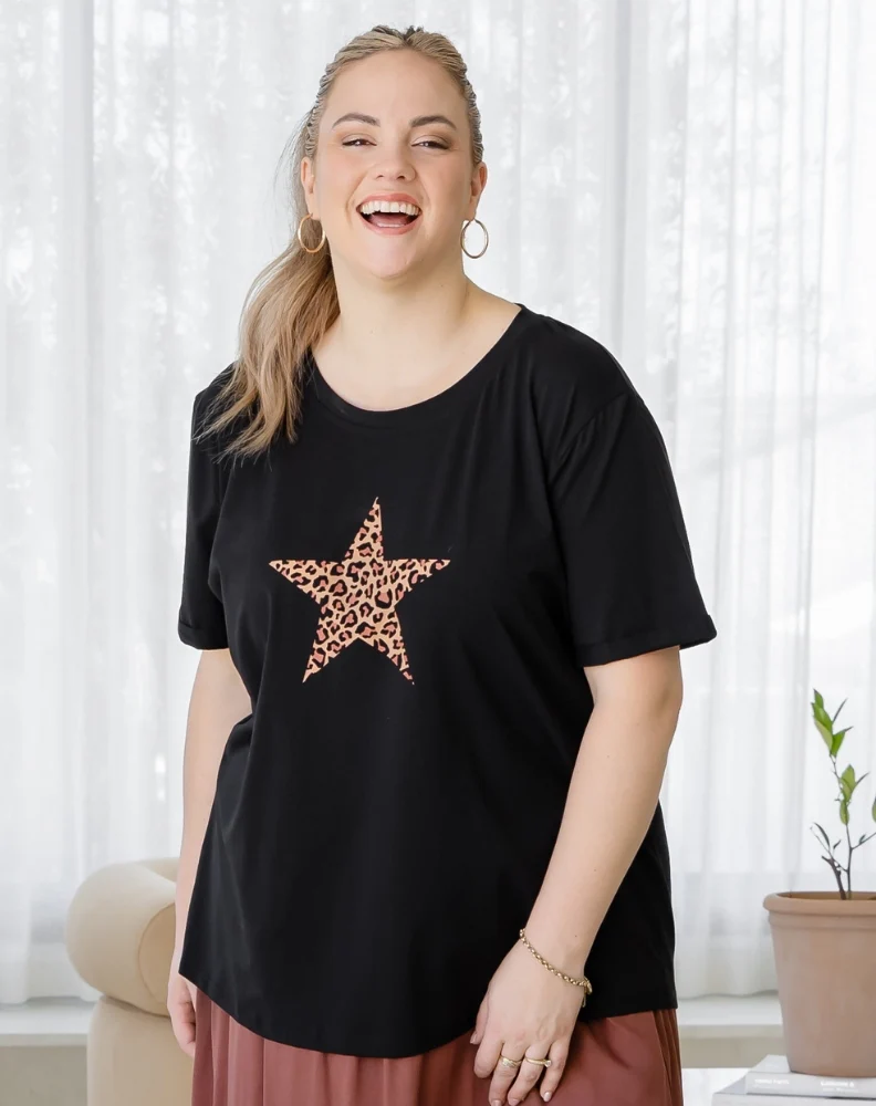 Leopard Star Cuff Tee