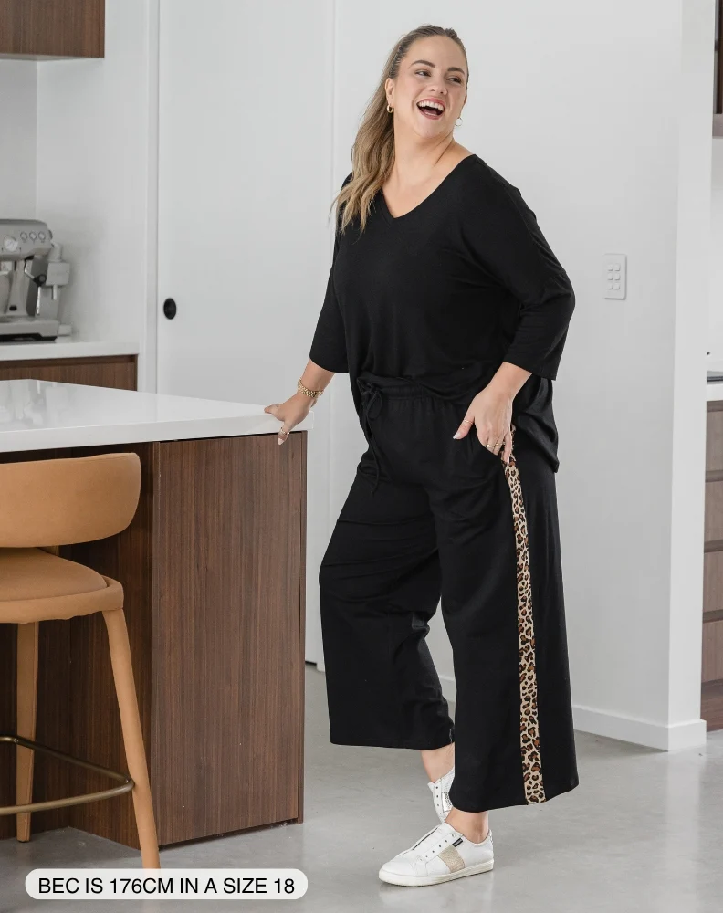 Leopard Trim Pant - Black - Image 3