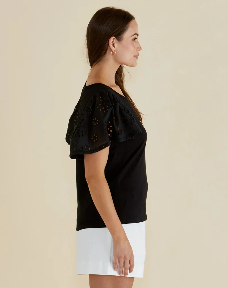 Lottie Embroidered Tee - Black - Image 3