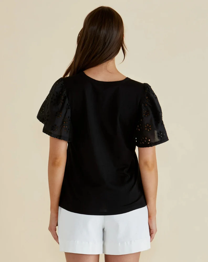 Lottie Embroidered Tee - Black - Image 4