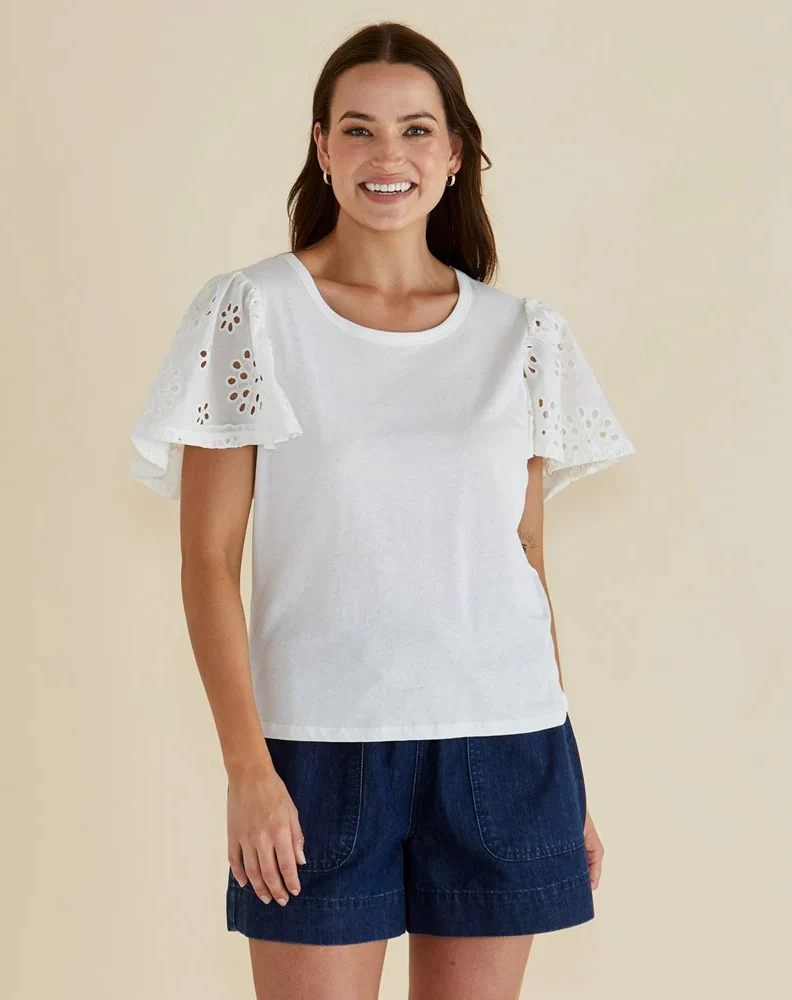 Lottie Embroidered Tee - White