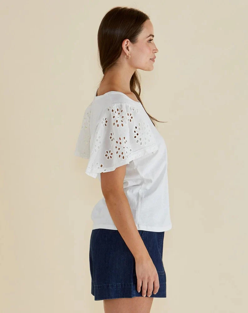 Lottie Embroidered Tee - White - Image 3
