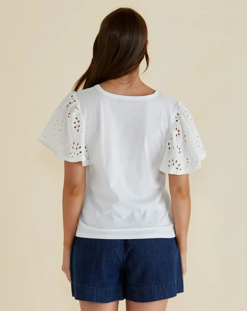 Lottie Embroidered Tee - White - Image 4