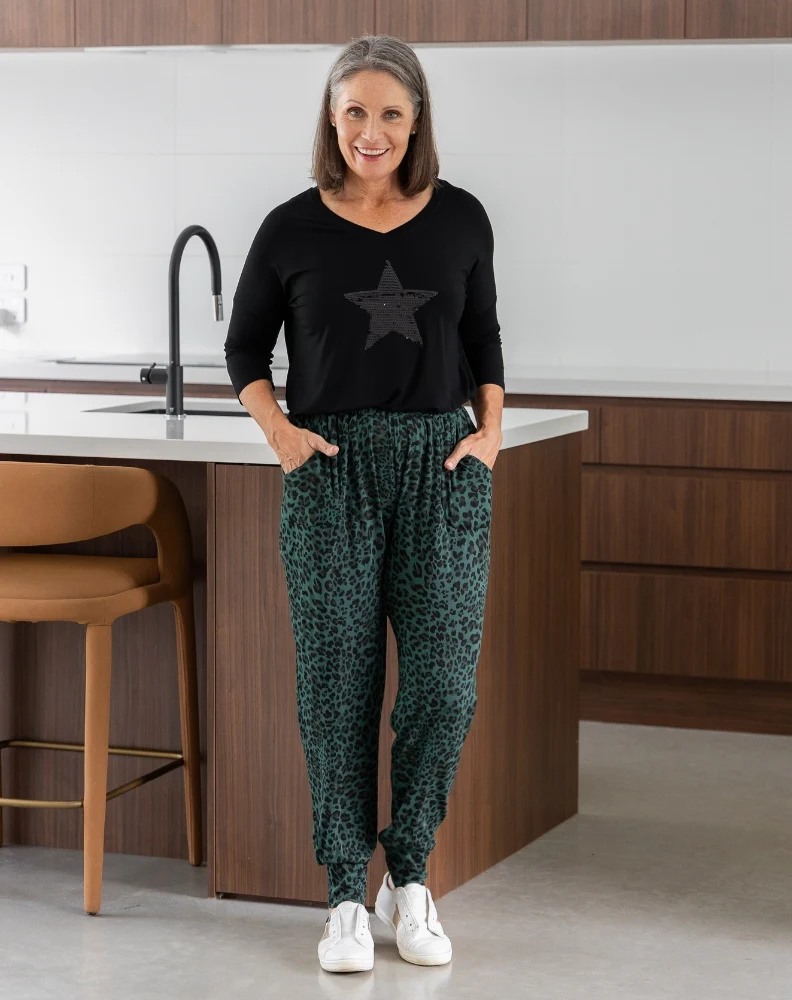 Lounge Pant - Green Leopard