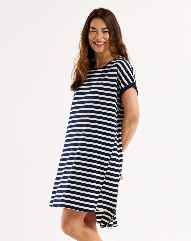Maxine T-Shirt Dress - Navy Stripe - Image 3