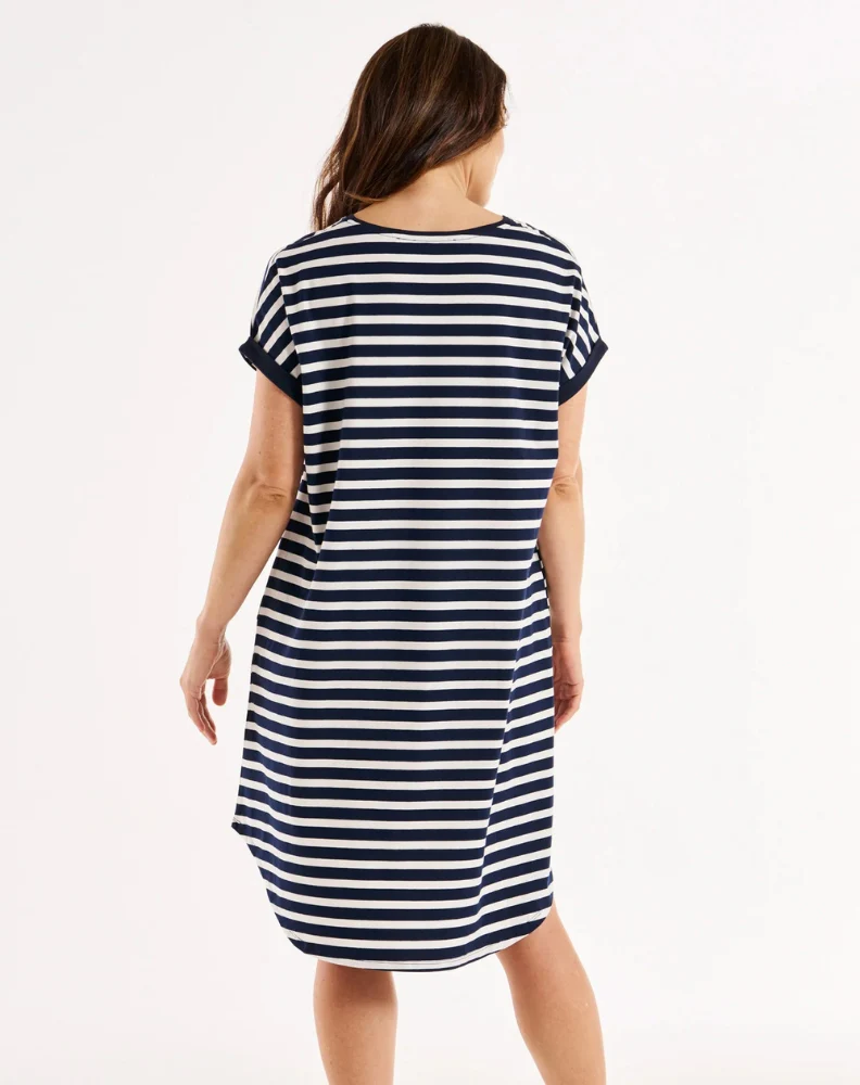 Maxine T-Shirt Dress - Navy Stripe - Image 4