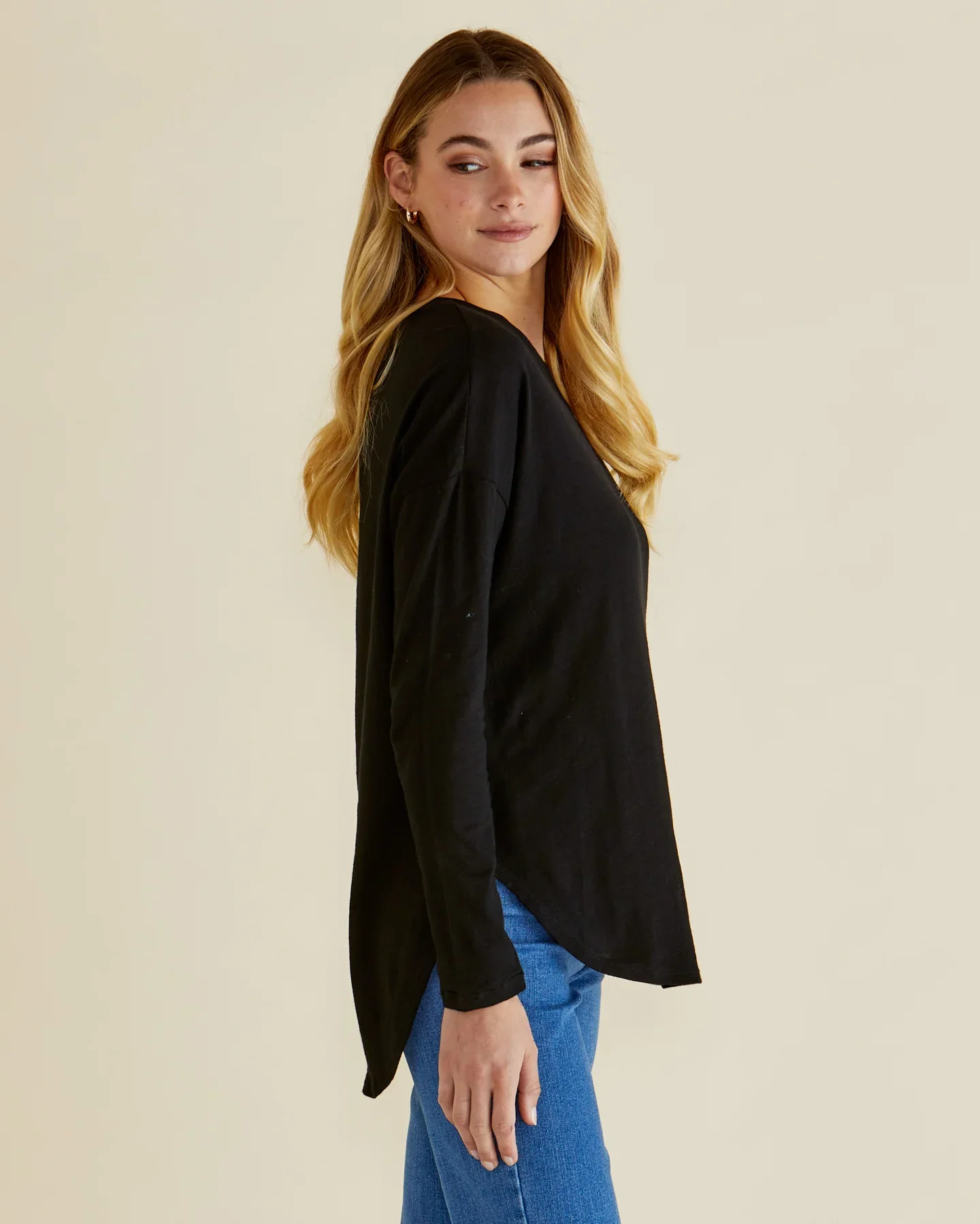 Megan Long Sleeve Top - Black - Image 3