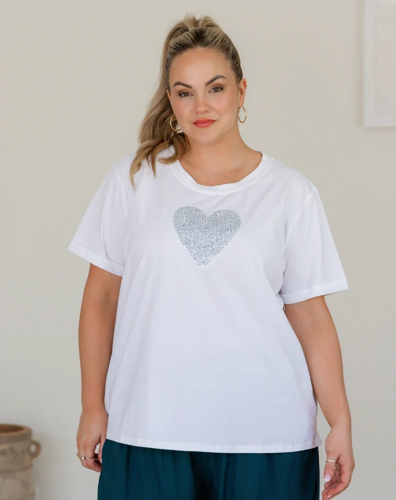 Heart Sequin Tee - White
